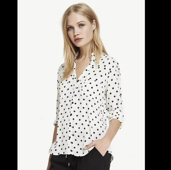 Express Black and White Polka Dot Portofino Shirt - Picture 1 of 4